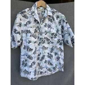 Vtg Diane Von Furstenberg Shirt Women Medium Zebra Print Safari Button Up 90s